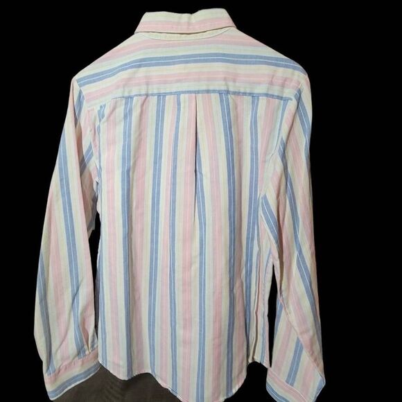 Vintage 70's Sears Pink and Blue Striped Longsleeve Button Down Shirt Size 16 - Picture 2 of 3